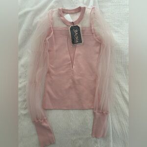 Balboa Elegant Pink Blouse with Sheer Sleeves